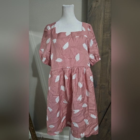 ANN TAYLOR LOFT Brushstroke Square Neck Swing Dress in pink/white. Size L NWT - Picture 7 of 15